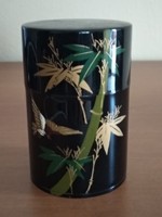 Japán, kínai, fekete pléh teás doboz (virág mintás) eladó