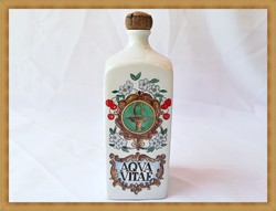 Kézzel festett Hollóházi Aqua Vitae porcelán palack, butella