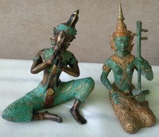 AKCIÓ!Ritka 2 db antik Thai zenélő bronz szobor páros együtt olcsón eladó!