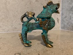  Régi bronz kínai Fo kutya oroszlán sárkány figura feng shui dísz állat figura szobor díszfigura dís