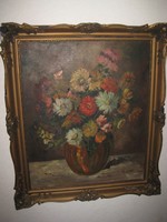 Virág csendélet  szignóval , 1948 . olaj- vászon , 50 x 60  és  kerettel 62 x 72 cm