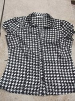Retro houndstooth black and white silk blouse-women's top m-l