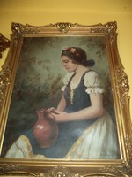 Szász István kvalitásos festmény Lány korsóval