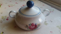 Régi jelzett német, rózsás porcelán leveses tál eladó!