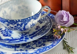 Old Japanese nippon tokuse porcelain breakfast set, tea, blue