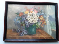 DERENDINGER ROUX OLGA (1887-1976) svájci aqvarell havasi gyopárral