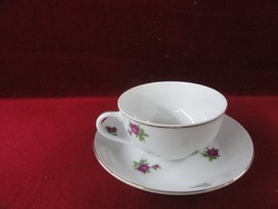 Kínai porcelán teáscsésze + alátét, hófehér alapon apró lila virággal. Vanneki!