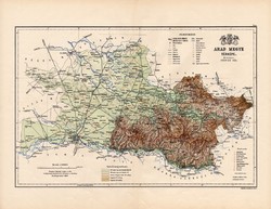 Arad megye térkép 1888, Magyarország, vármegye, atlasz, Kogutowicz Manó, 43 x 56 cm, eredeti, régi