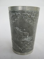 Vadászos szarvas fácán vaddisznó díszítésű ón pohár