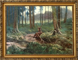  KEDVEZŐ ÁR! Erdő mélyén című olaj vászon festmény, VISSZAVÁSÁRLÁSI GRANCIÁVAL!