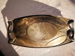 Szecessziós,Art-deco, kínáló tál alpakka csónak forma 