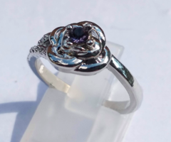 Filled silver ring (sf) with purple cz crystal