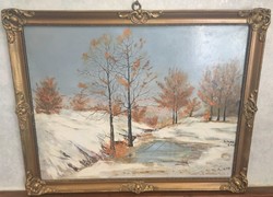 Téli tájkép Simon Zoltán jelzett (olaj) festmény 40 x 50 cm
