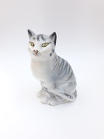Nagyméretű cica szobor - porcelán macska figura - asztali szürke cirmos