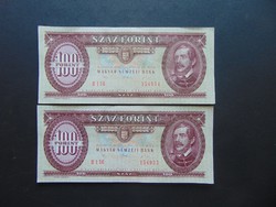 2 darab 100 forint 1992 Sorszámkövető szép bankjegyek !  