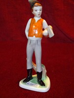 Hollóházi porcelán figurális szobor, favágó fiú. Magassága 15,5 cm.