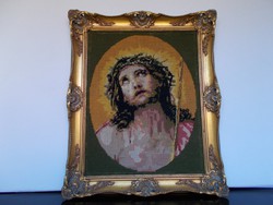  Gyönyörű nagy méretű gobelin Krisztus kép blondel keretben