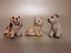 Édi-bédi kutyusok cicussal porcelán figura babaházi cukiságok