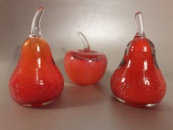 Üveg gyümölcs körte alma formájú levélnehezék vagy díszüveg 3 darab együtt!!
