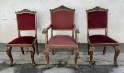 Karfás barokk trónszék + 2 darab támlás szék 