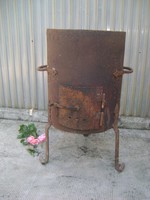 Antique heavy cauldron - cast cylinder, wrought iron accessories - industrial loft design