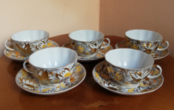 Álomszép rendkívül gazdagon festett pillekönnyű antik orosz porcelán teás/kávés készlet