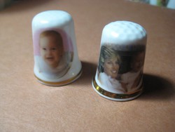English porcelain thimbles, Diana and the little prince, 2 pieces 23 x 27 mm