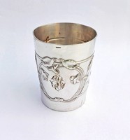 Francia ezüstözött pohár, pohárka szecessziós díszítéssel 