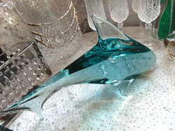 Hatalmas türkizkék üveg v. kristály delfin 