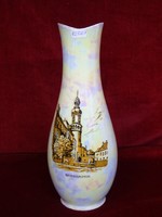 Hollóházi gyöngyházfényű porcelán váza, 31 cm magas, Sopron képpel, ritka. Vanneki!