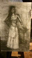 R/ charcoal drawing/canvas, unknown