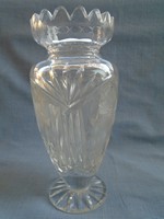 Old thick hand polished crystal vase 15.8 cm