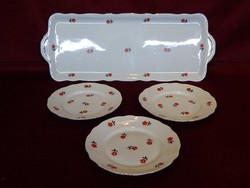 Zsolnay antique sandwich set with 4 small red flowers. Model number: 9170. Vanneki!