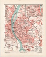 Budapest térkép 1902, eredeti, német és magyar nyelvű, főváros, Buda, Pest, lexikon melléklet, régi