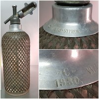 "Auto-Syphon Sparklet Patent C 1930" fém védőhálós szódásüveg (878) 
