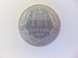 5 korona 1907 K.B. Ritkább évszám szép ezüst  !!!