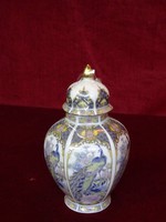Japán fácán mintás fedeles váza, 16 cm magas.