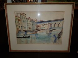 Florenz/Ponte vecchio, Firenze, gyönyörű akva, 64x50-es keretben, tökéletes állapotban
