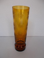 Antik  borostyán színű bieder üveg váza, 26,5 cm