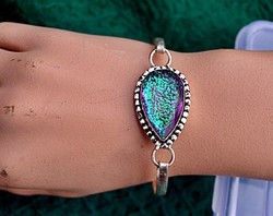 On sale! Real! 925 Marked silver bracelet bangle with opal stone. Beautiful, bargain!