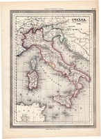 Olaszország térkép 1861, olasz, eredeti, atlasz, Európa, Földközi - tenger, Szícilia, Szardínia