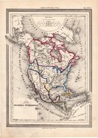 Észak - Amerika térkép 1861, olasz, eredeti, atlasz, Egyesült Államok, Kanada, Mexikó, XIX. század
