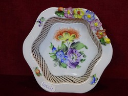 Herendi porcelán antik 6 szögletű asztalközép, Fonott, virágmintákkal. Vanneki!