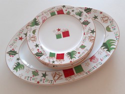Karácsonyi porcelán desszertes étkészlet tányér kínáló tál 7 db