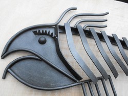 Kovics-Manó Egyedi acél szobor Nagy 90cm kézműves vas hal fisch fal kemence dísz kovácsoltvas