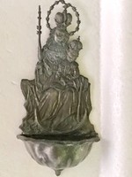 Antik Madonna Gyermek Jézussal Ón Szenteltvíz-tartó