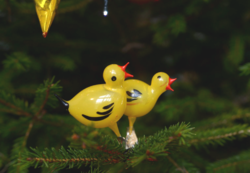 Régi üveg karácsonyfadísz - csibe pár csíptetős karácsonyfa dísz - karácsonyi madaras dísz