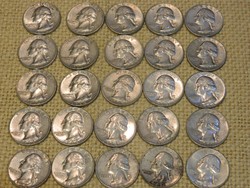 1964 Amerikai ezüst 1/4 dollár 25 db együtt.