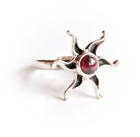 Garnet, antique sunburst silver ring (number 8)
