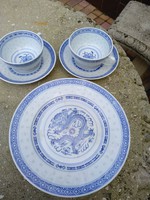 Porcelán, sütis készlet, teás csészékkel
